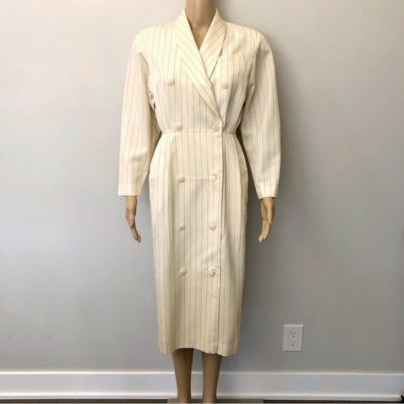 Vintage Dresses & Skirts - Vintage Wool Double Breasted Minimalist  Earthy Classy Long Sleeves Midi Dress.